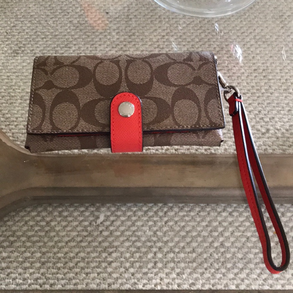 Coach Khaki and Orange phone clutch